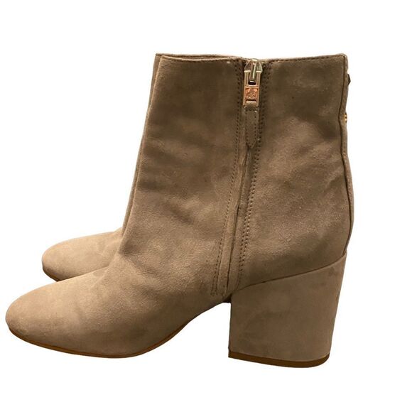 Sam Edelman Sz 8 Gray Taye Side Zipper Almond Toe Suede Block Ankle Boots - Picture 8 of 8